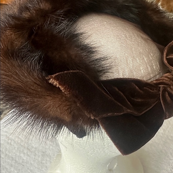Vintage Brown Mink Fur Mesh Pillbox Hat - Picture 6 of 7